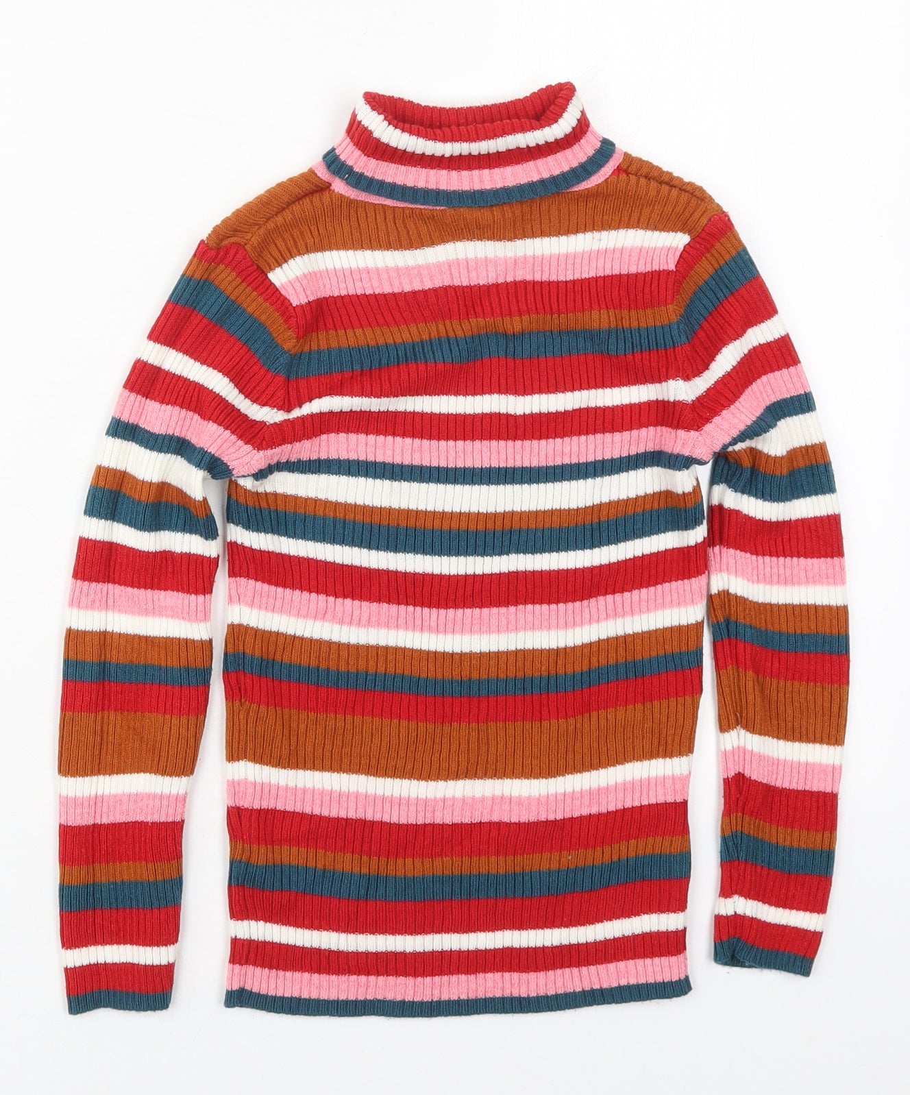 TU Girls Multicoloured Roll Neck Striped Acrylic Pullover Jumper Size 8 Years  Pullover