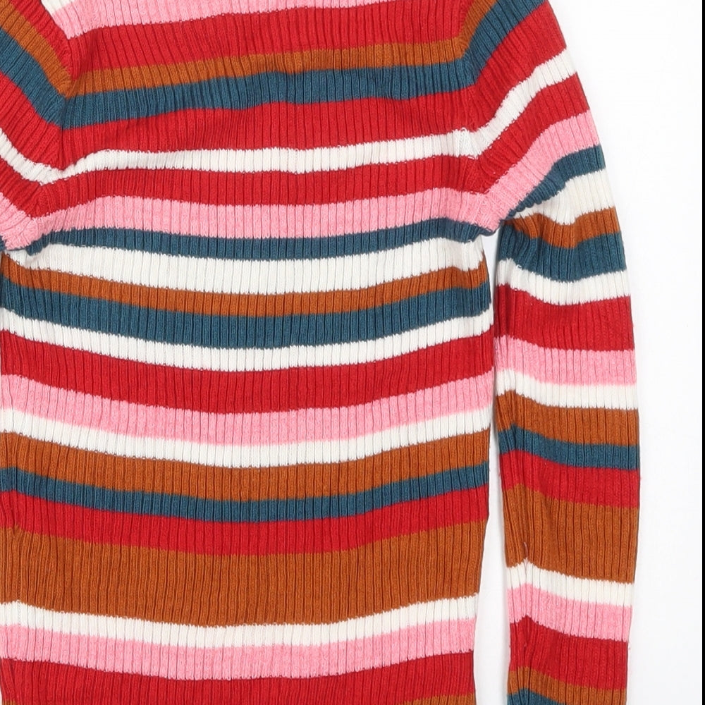 TU Girls Multicoloured Roll Neck Striped Acrylic Pullover Jumper Size 8 Years  Pullover