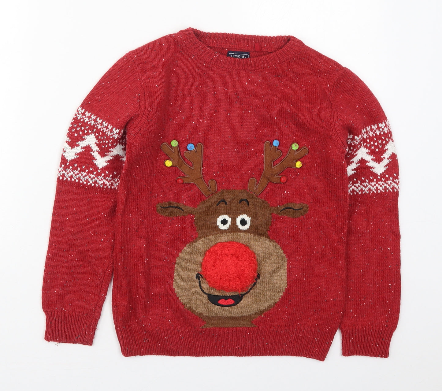 NEXT Boys Red Crew Neck  Acrylic Pullover Jumper Size 8 Years  Pullover - Rudolph