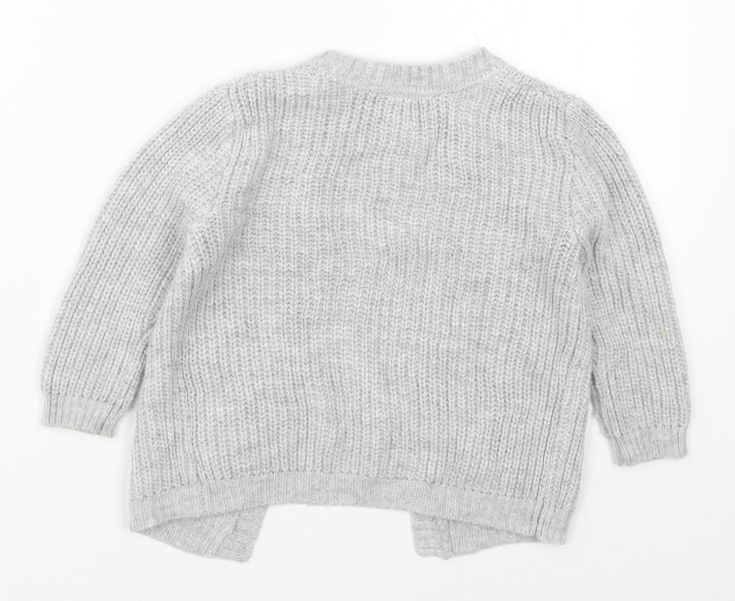 Primark Girls Grey V-Neck  Acrylic Cardigan Jumper Size 2-3 Years