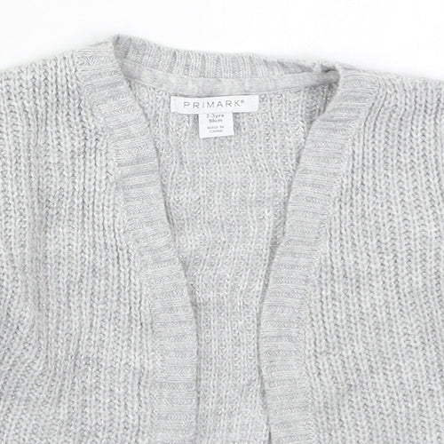 Primark Girls Grey V-Neck  Acrylic Cardigan Jumper Size 2-3 Years
