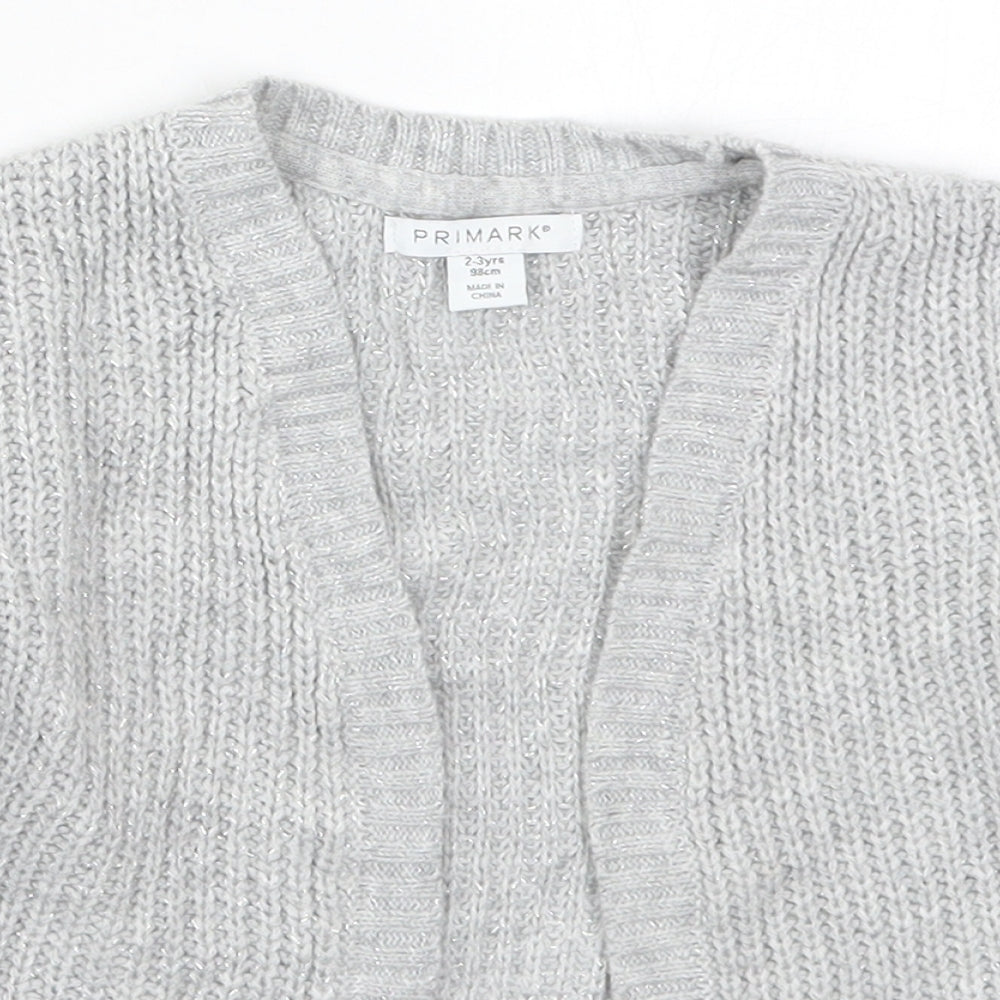 Primark Girls Grey V-Neck  Acrylic Cardigan Jumper Size 2-3 Years