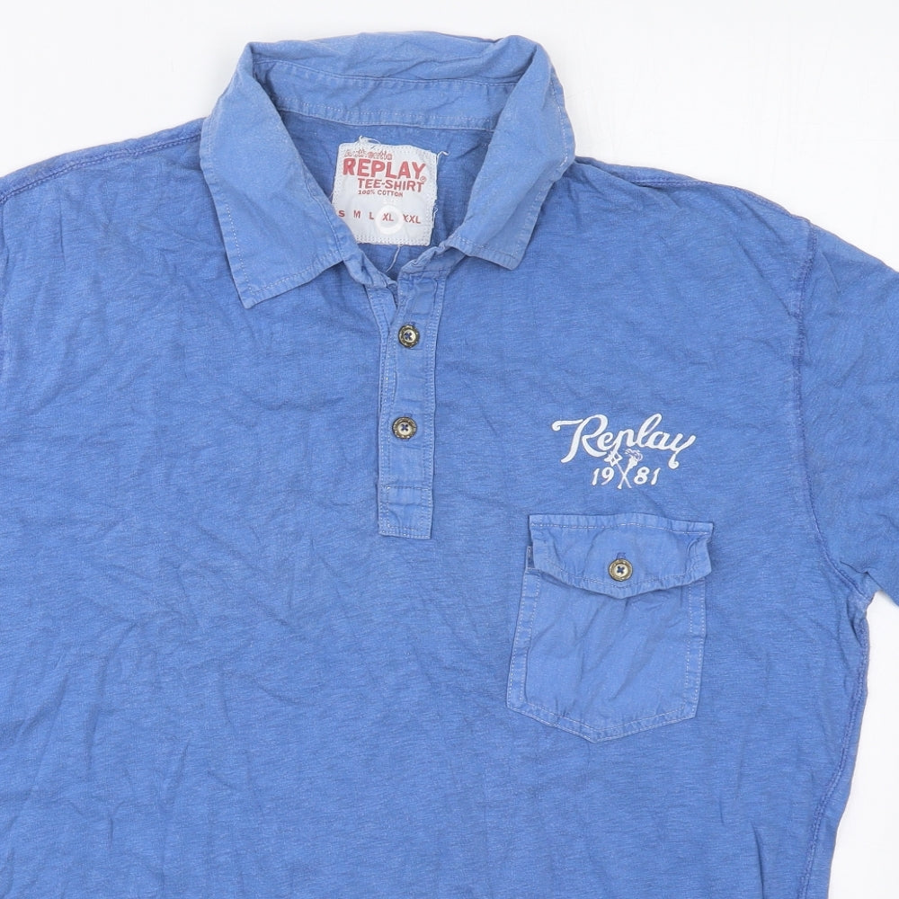 Replay Mens Blue  Cotton  Polo Size XL Collared Pullover