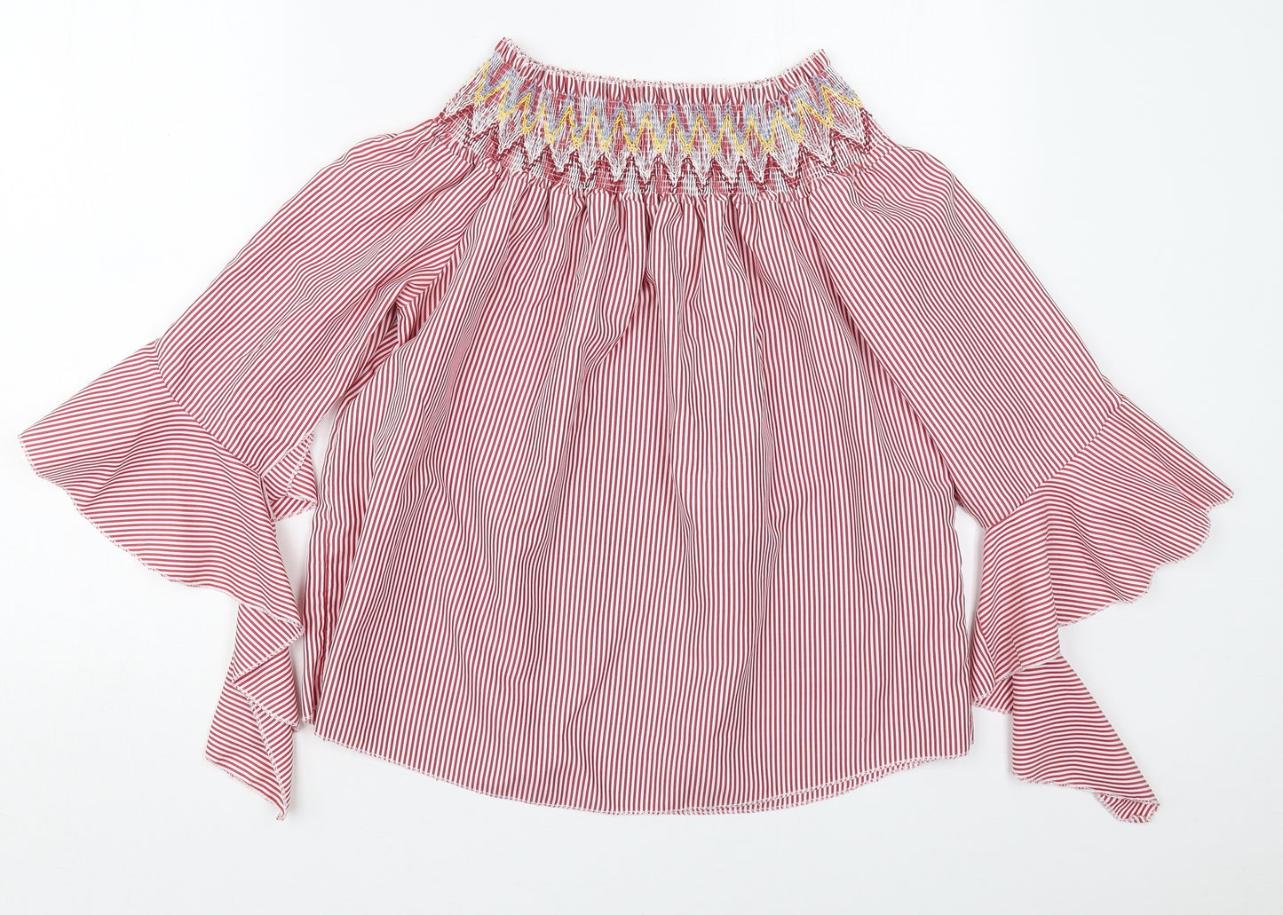 Mata Womens Red Striped Polyester Basic Blouse Size S Off the Shoulder