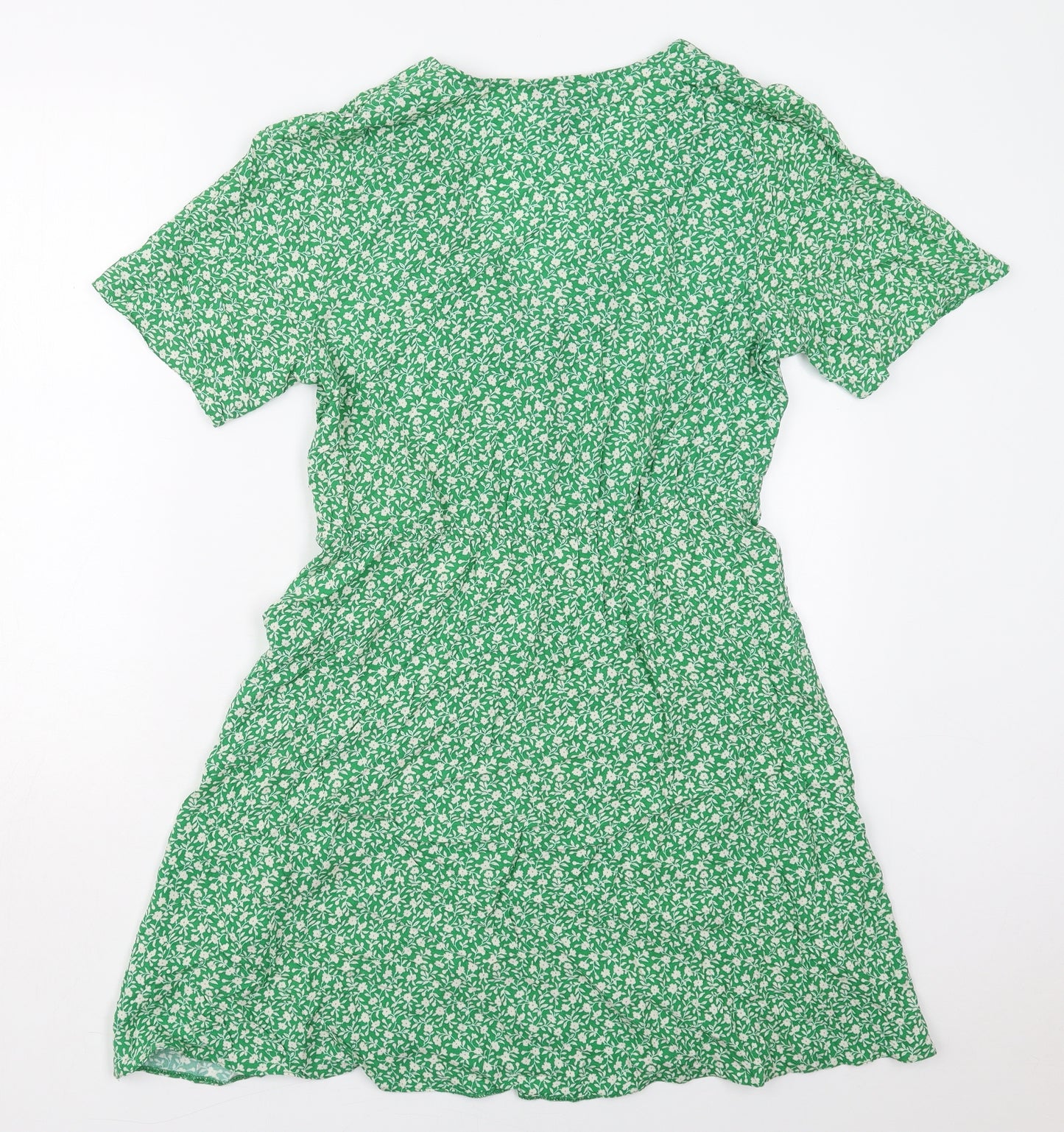 New Look Womens Green Floral Viscose Skater Dress  Size 12  V-Neck Pullover