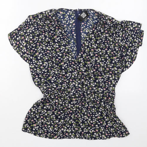 AX Paris Womens Blue Floral Polyester Basic Blouse Size 8 V-Neck