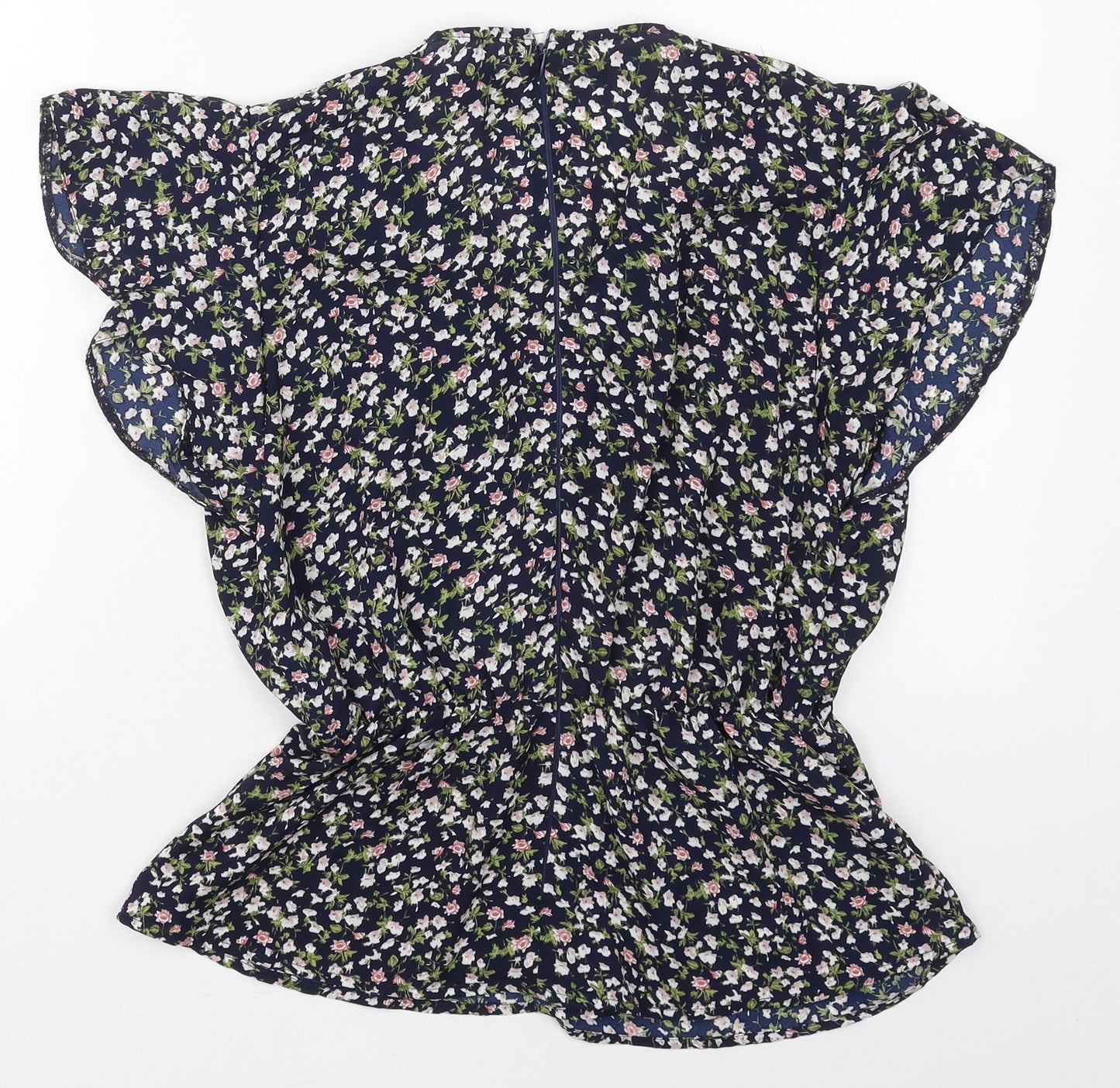 AX Paris Womens Blue Floral Polyester Basic Blouse Size 8 V-Neck