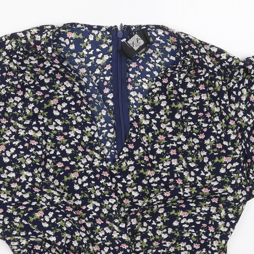 AX Paris Womens Blue Floral Polyester Basic Blouse Size 8 V-Neck