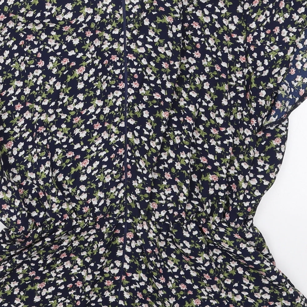 AX Paris Womens Blue Floral Polyester Basic Blouse Size 8 V-Neck