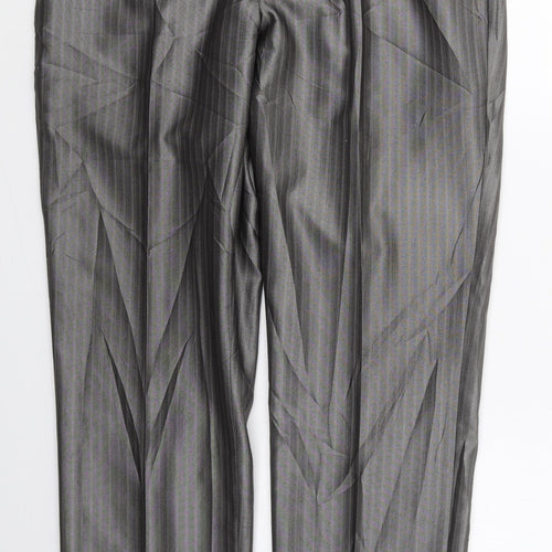 Milan Collection Mens Grey Striped Polyester Trousers  Size 37 L30 in Regular Button
