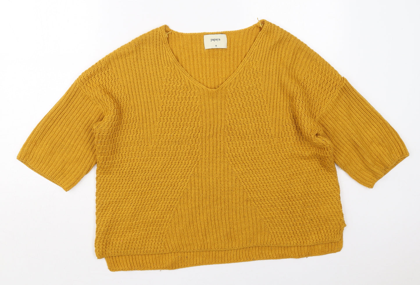 Papaya Womens White V-Neck  Acrylic Pullover Jumper Size M