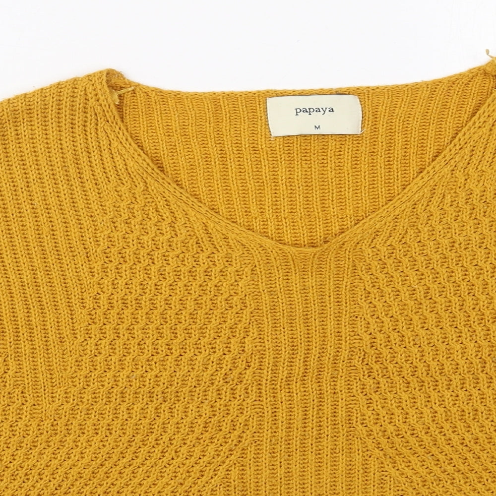 Papaya Womens White V-Neck  Acrylic Pullover Jumper Size M