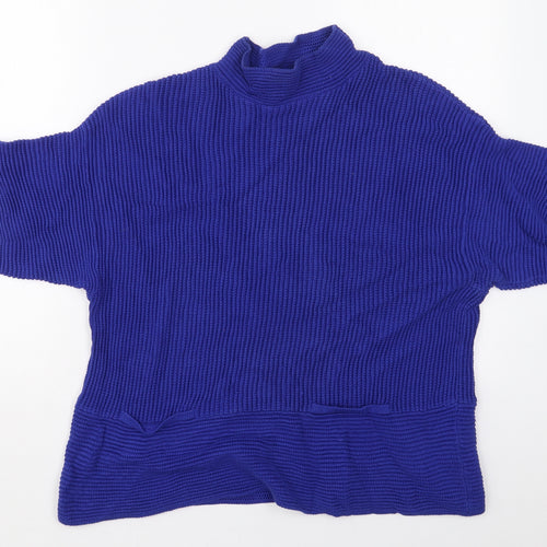 TU Womens Blue Mock Neck  Cotton Pullover Jumper Size 12