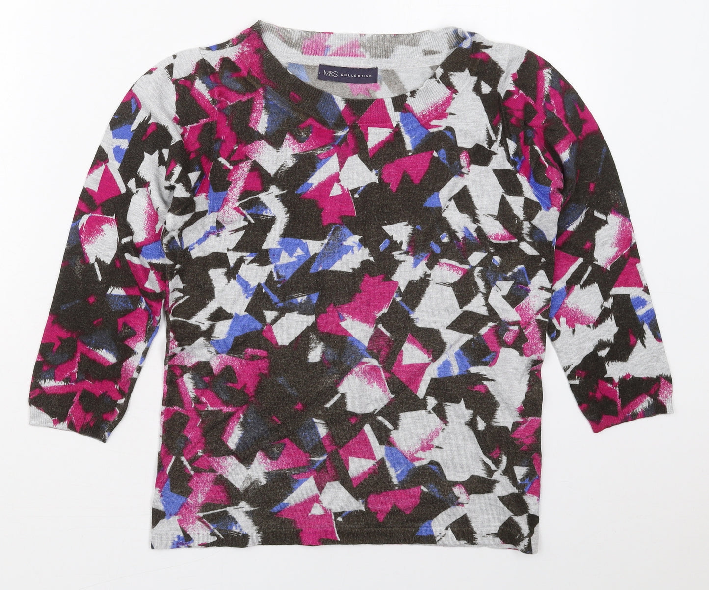 Marks and Spencer Womens Grey Crew Neck  Viscose Pullover Jumper Size 8   - Pink Abstract