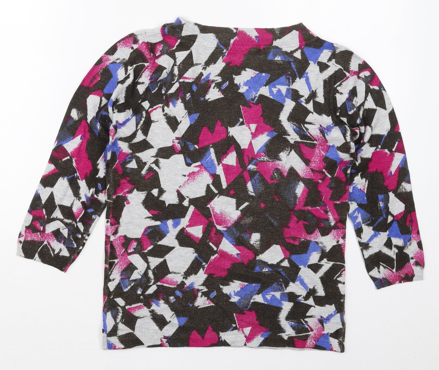 Marks and Spencer Womens Grey Crew Neck  Viscose Pullover Jumper Size 8   - Pink Abstract