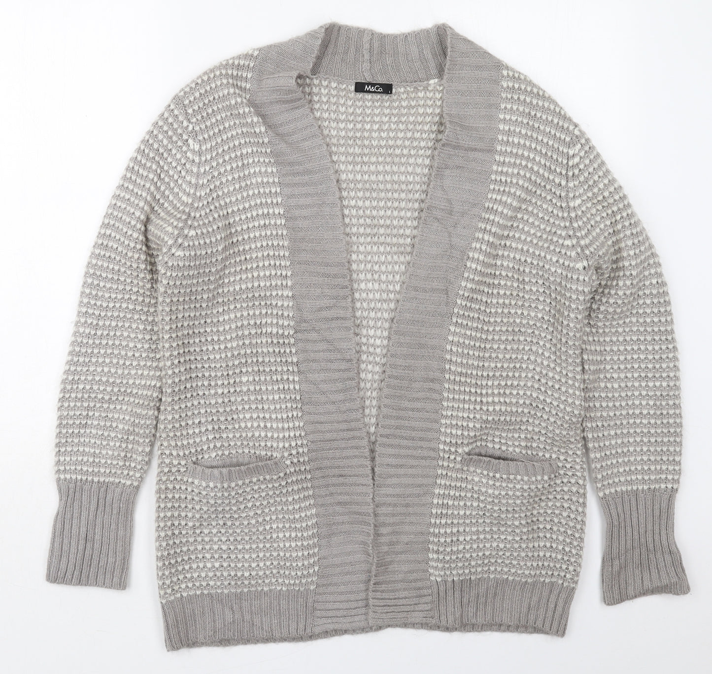 M&Co Womens Grey V-Neck  Acrylic Cardigan Jumper Size L