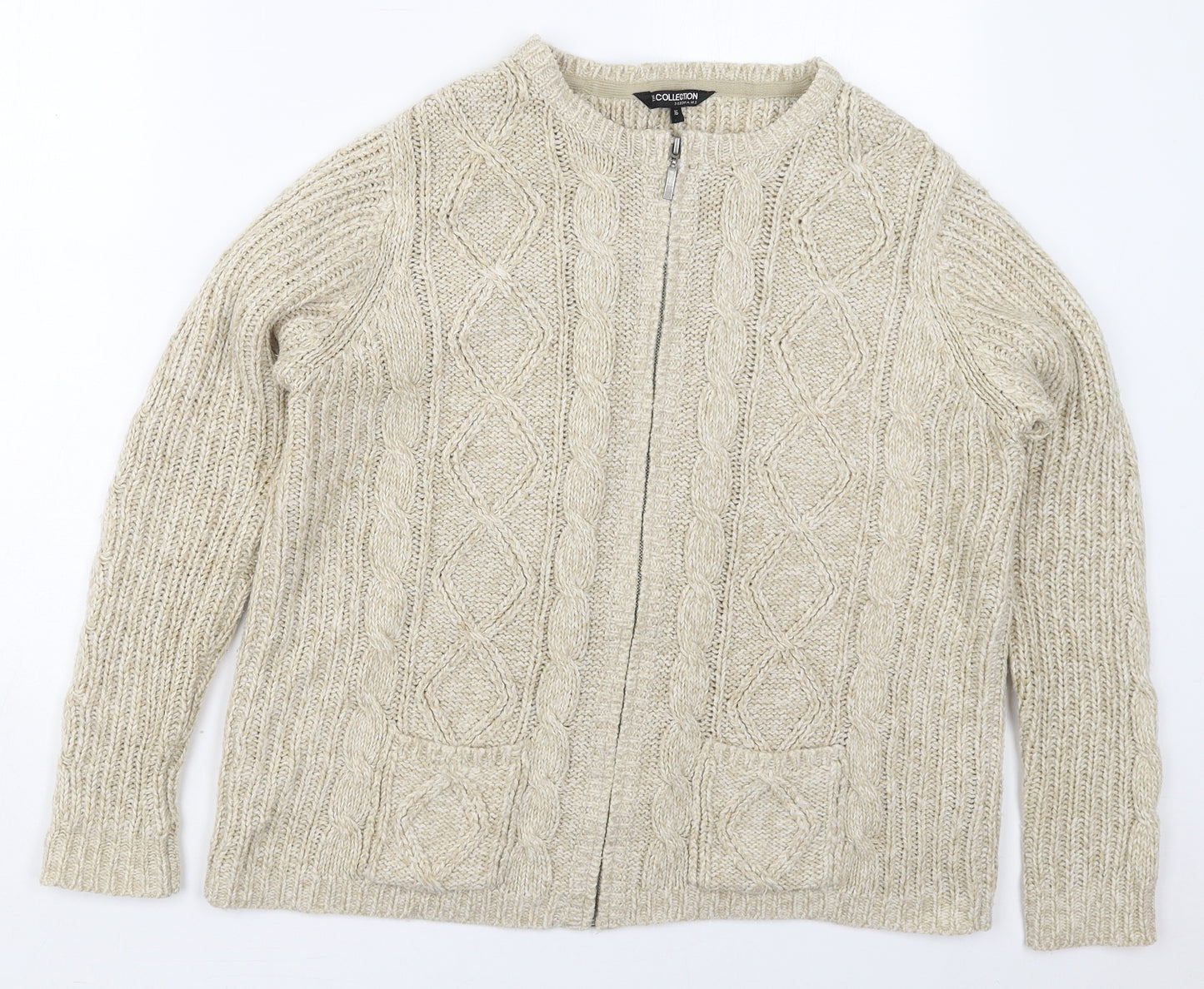 Debenhams Womens Beige Crew Neck  Acrylic Full Zip Jumper Size 16