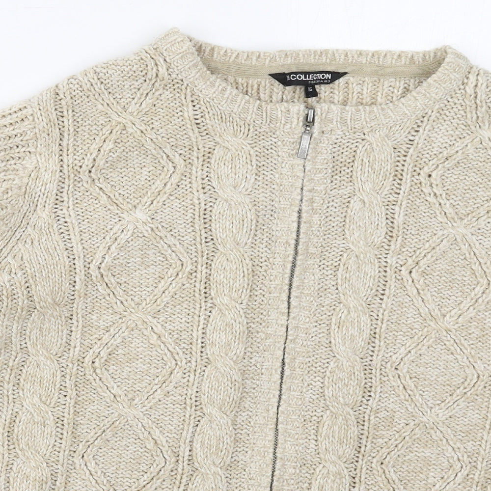 Debenhams Womens Beige Crew Neck  Acrylic Full Zip Jumper Size 16