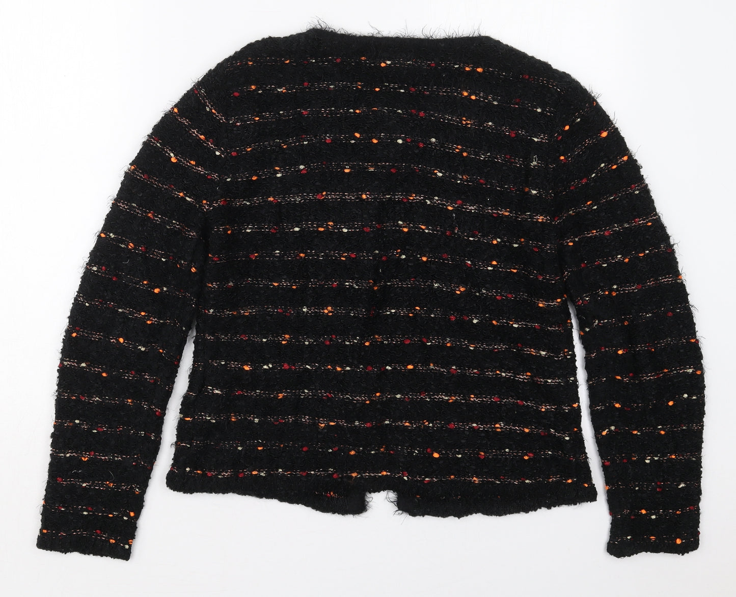 Chianti Womens Black Round Neck Striped Polyester Cape Jumper Size S