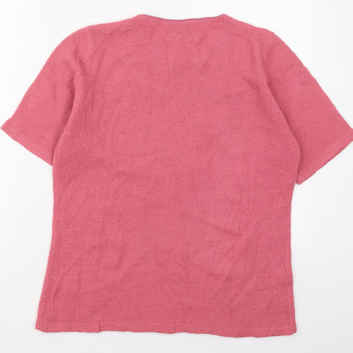 EWM Womens Pink Round Neck Floral Acrylic Pullover Jumper Size 14