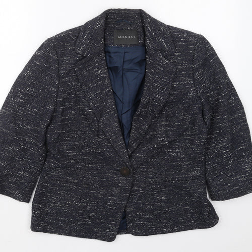 Alex & Co Womens Blue  Cotton Jacket Blazer Size 12