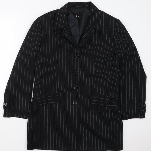 ELVI Womens Black Striped Polyester Jacket Suit Jacket Size 14