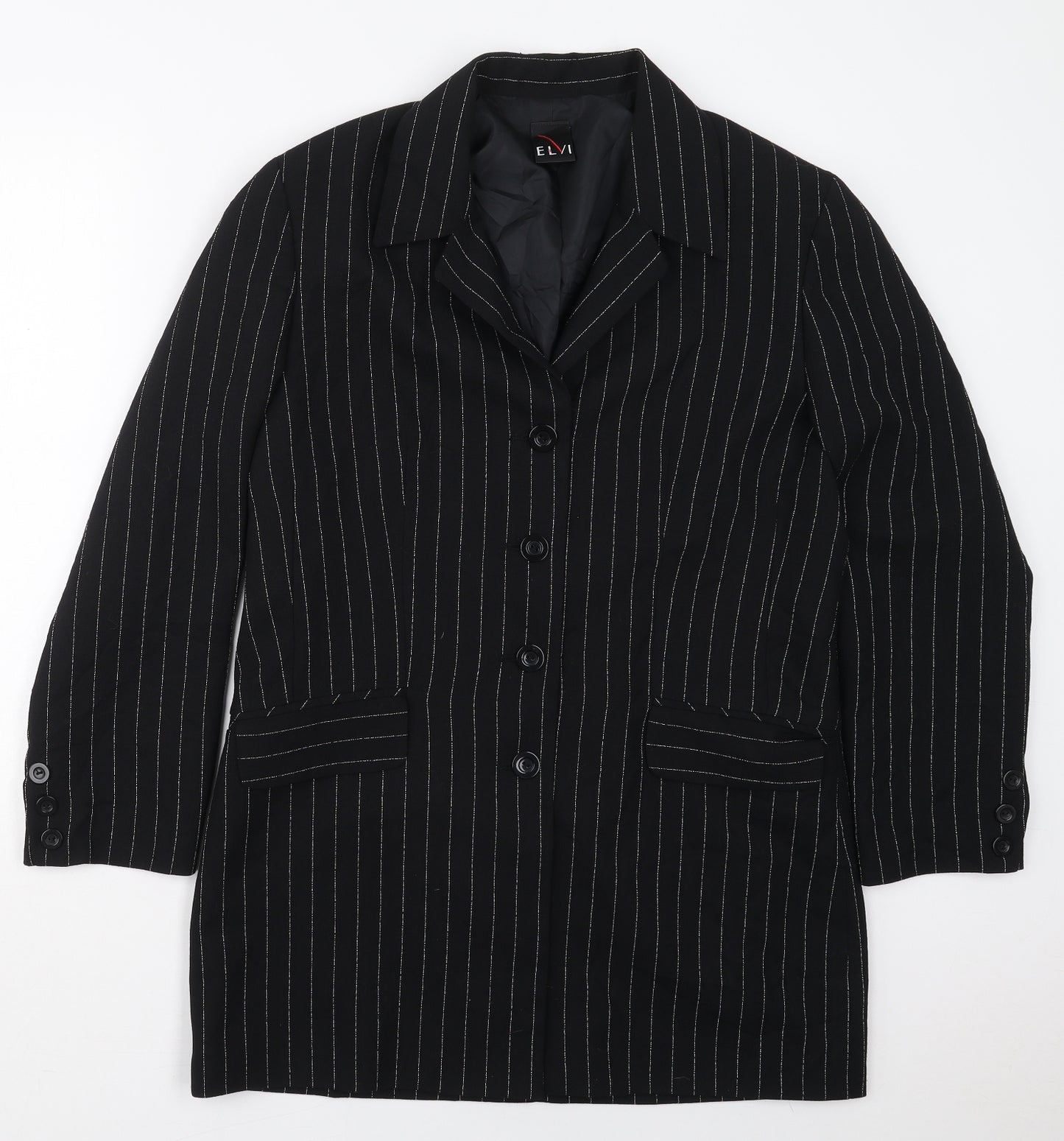 ELVI Womens Black Striped Polyester Jacket Suit Jacket Size 14