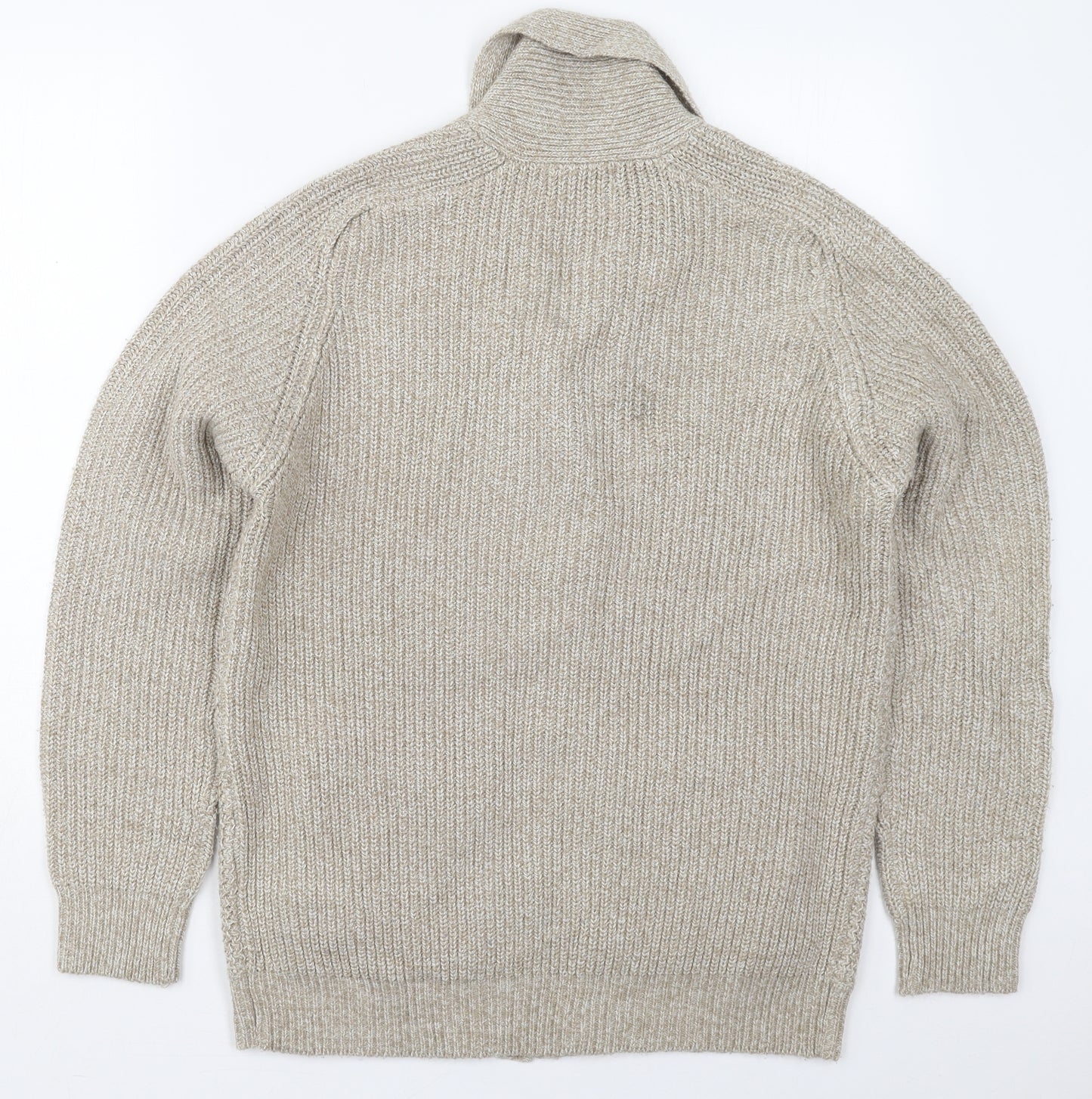 TU Mens Beige Collared  Acrylic Cardigan Jumper Size M