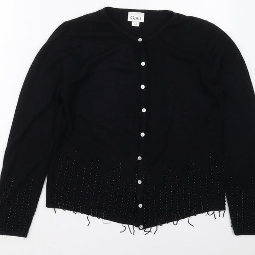 OPUS Womens Black Round Neck  Acrylic Cardigan Jumper Size M