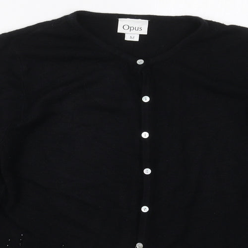 OPUS Womens Black Round Neck  Acrylic Cardigan Jumper Size M