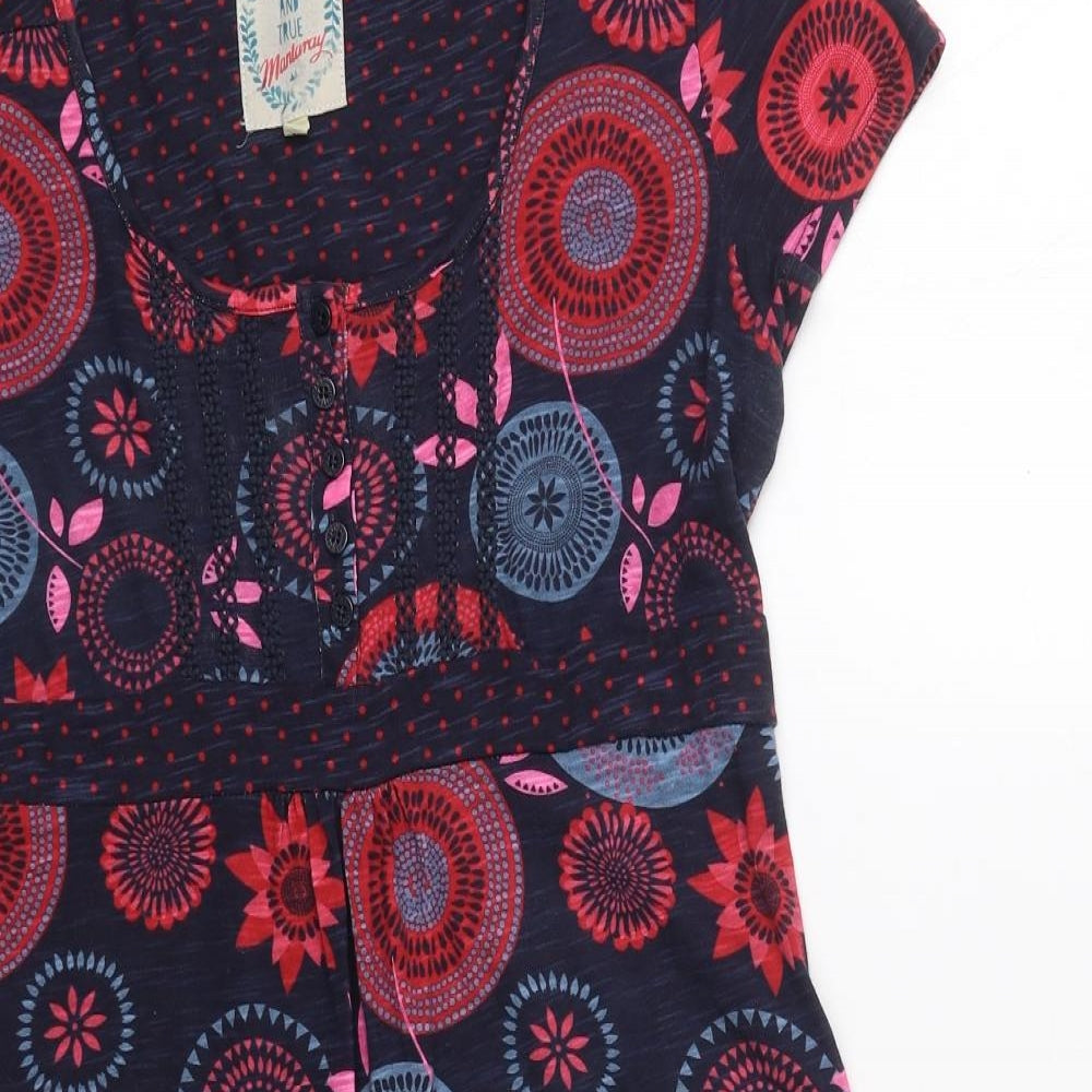 Debenhams Womens Blue Geometric Cotton A-Line  Size 12  Round Neck Pullover
