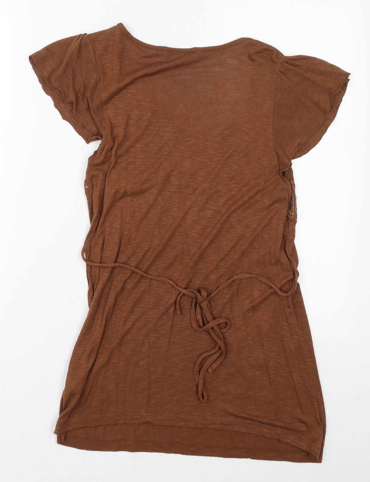 RJR.John Rocha Womens Brown Geometric Viscose Basic T-Shirt Size 12 Round Neck