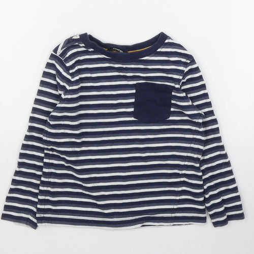George Boys Blue Striped Cotton Basic T-Shirt Size 2-3 Years Round Neck Pullover