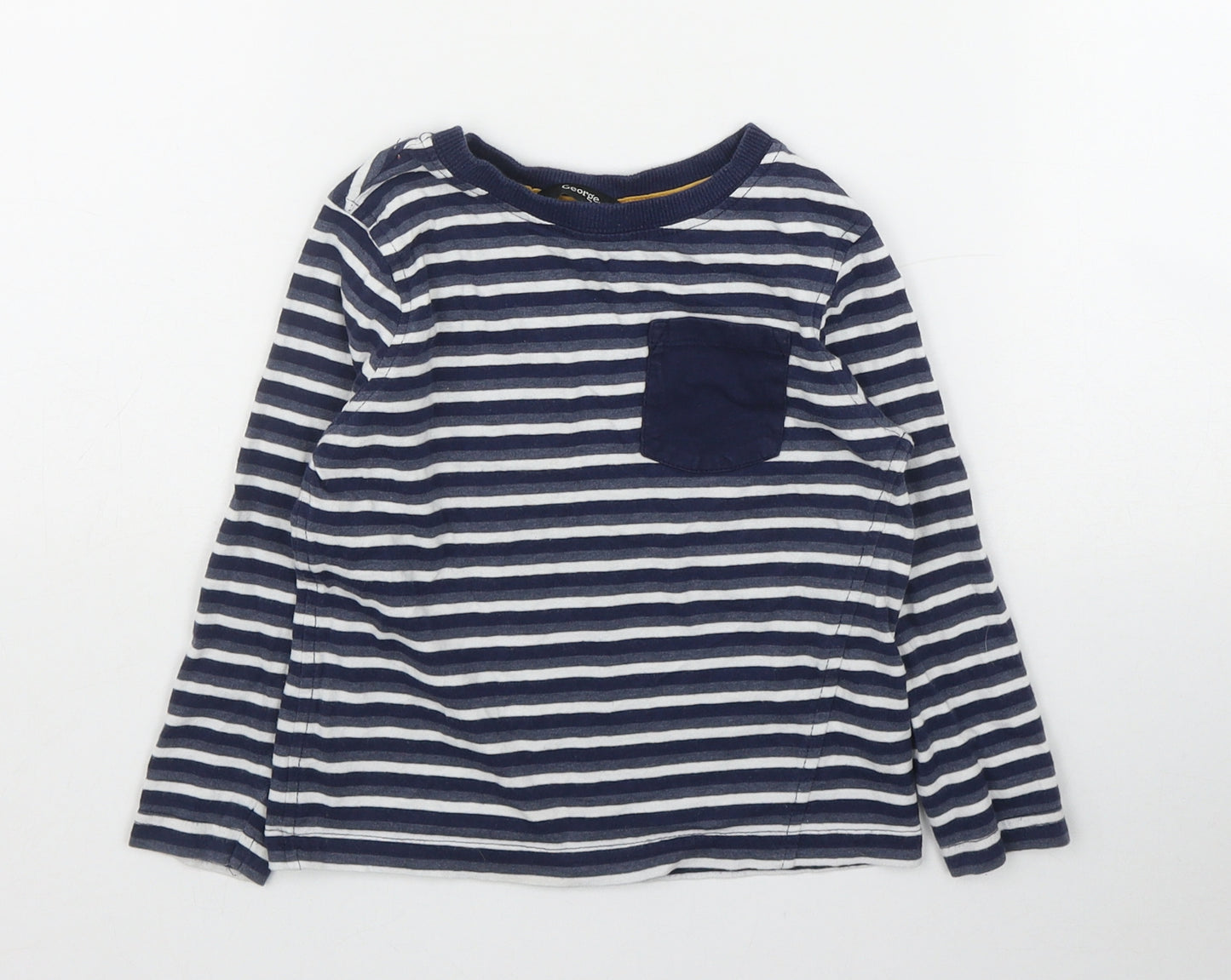 George Boys Blue Striped Cotton Basic T-Shirt Size 2-3 Years Round Neck Pullover