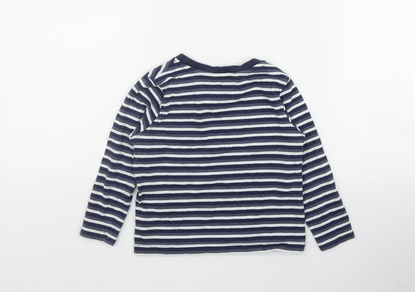 George Boys Blue Striped Cotton Basic T-Shirt Size 2-3 Years Round Neck Pullover