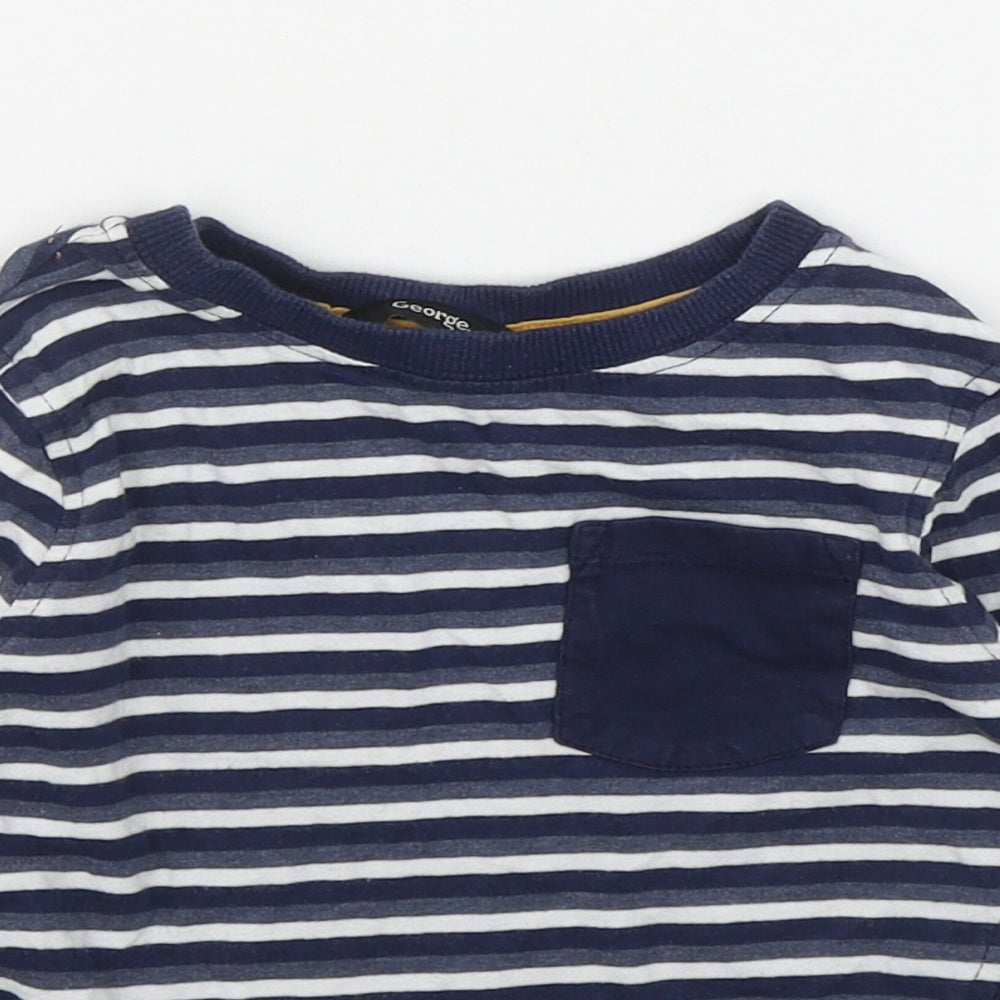 George Boys Blue Striped Cotton Basic T-Shirt Size 2-3 Years Round Neck Pullover