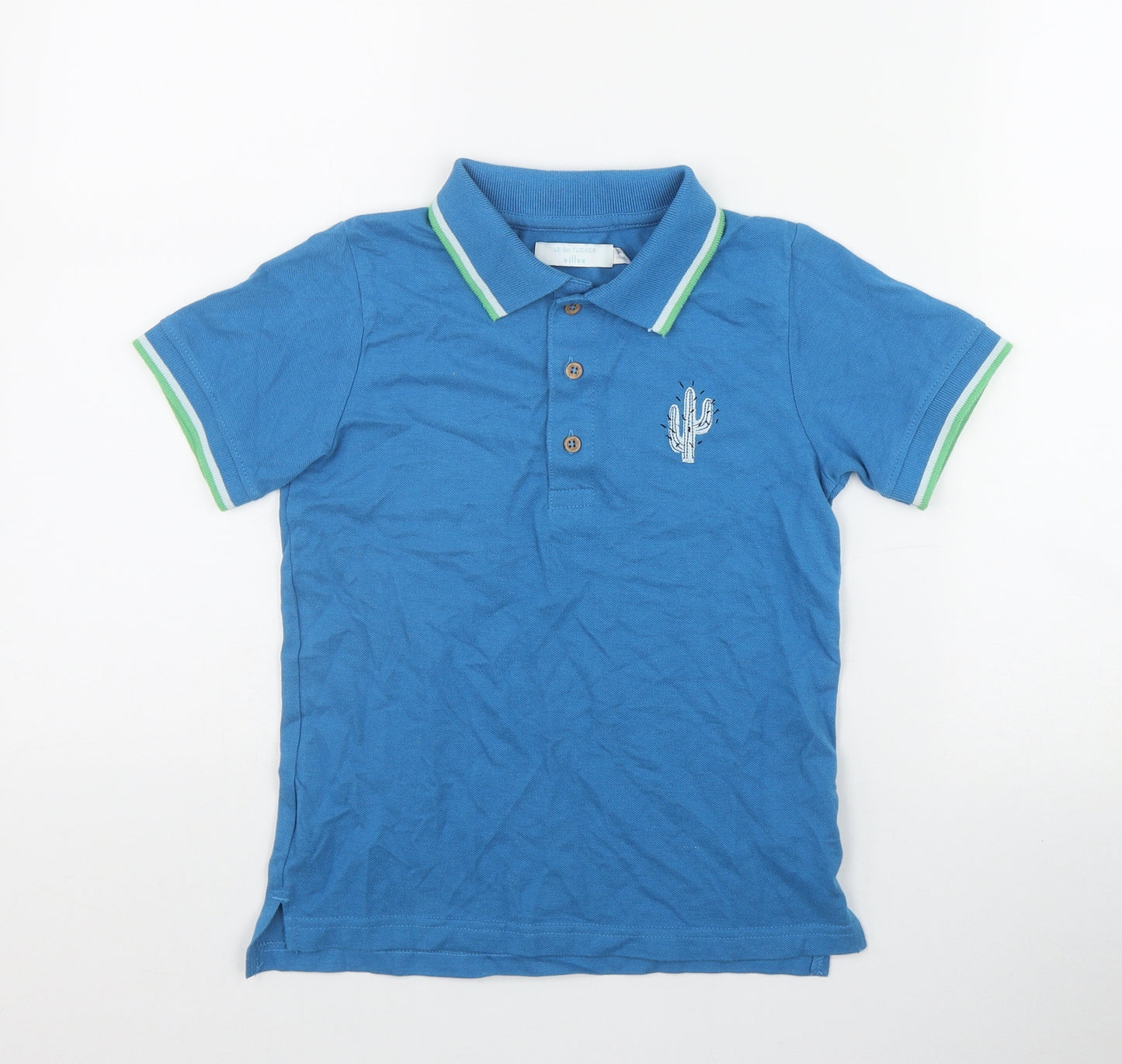 Leigh Tucker Boys Blue  Cotton Basic Polo Size 7-8 Years Collared Pullover