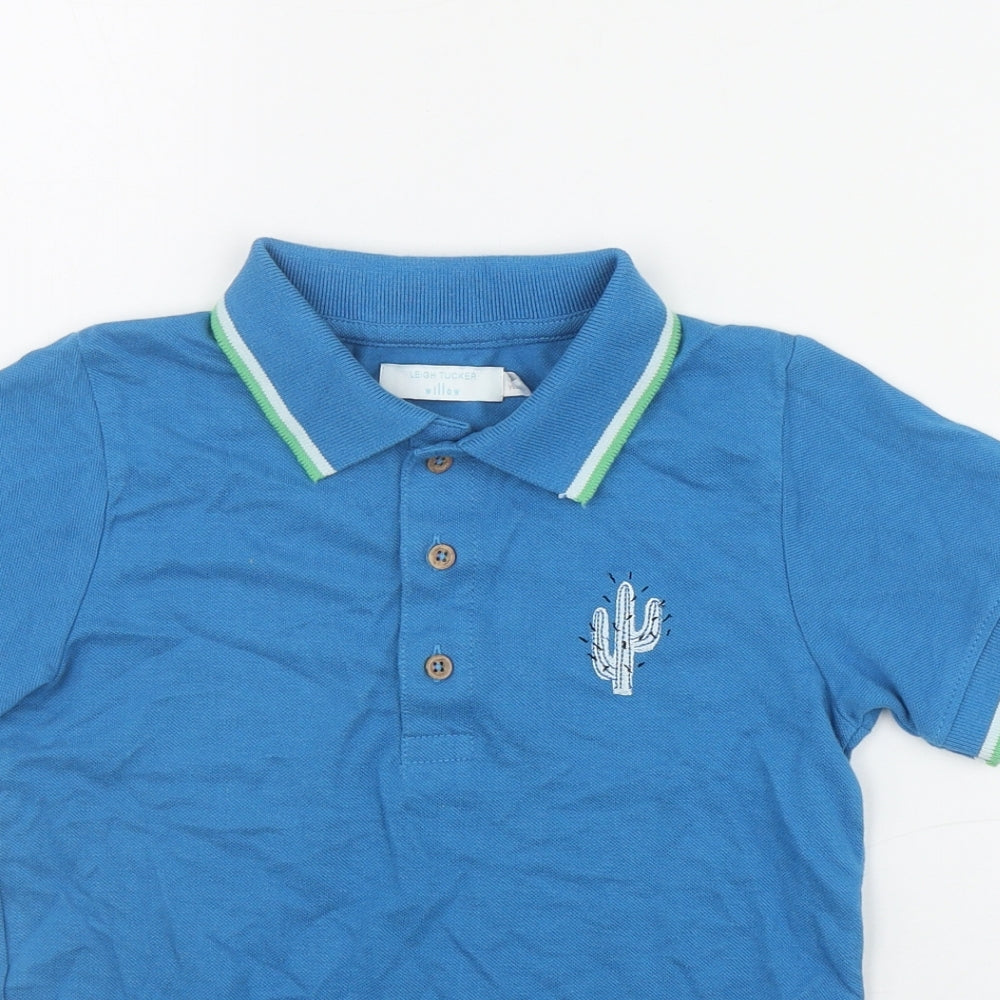 Leigh Tucker Boys Blue  Cotton Basic Polo Size 7-8 Years Collared Pullover