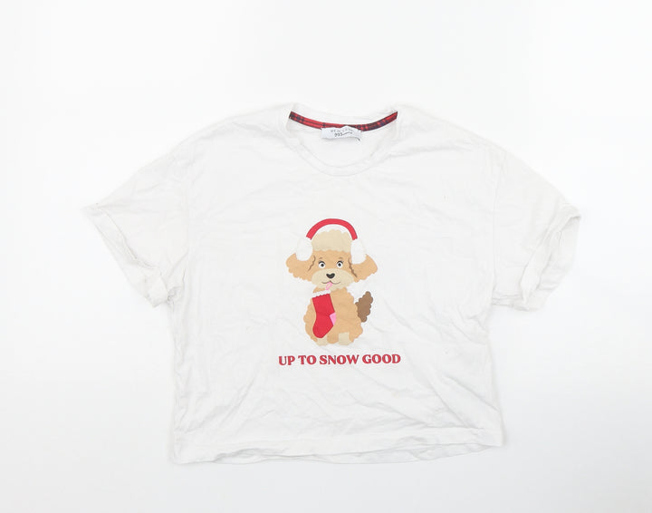 New Look Girls White Cotton Basic T-Shirt Size XS Round Neck Pullover - 'Up to snow good'