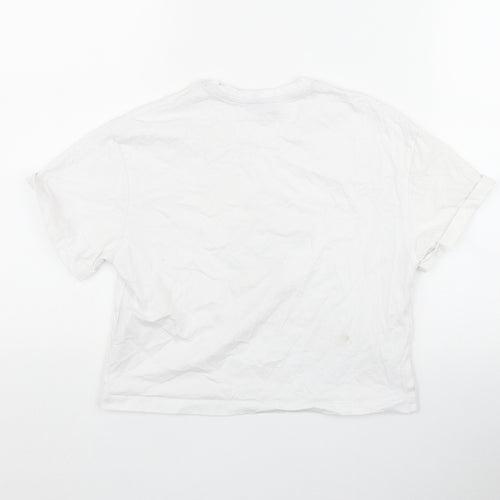 New Look Girls White  Cotton Basic T-Shirt Size XS Round Neck Pullover - 'Up to snow good'