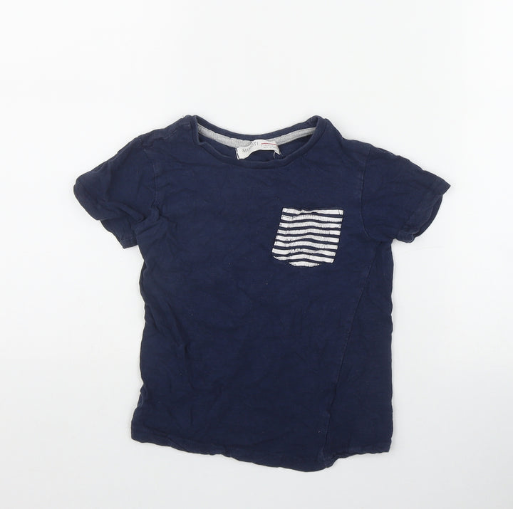 Minoti Boys Blue Striped Cotton Basic T-Shirt Size 6-7 Years Round Neck Pullover