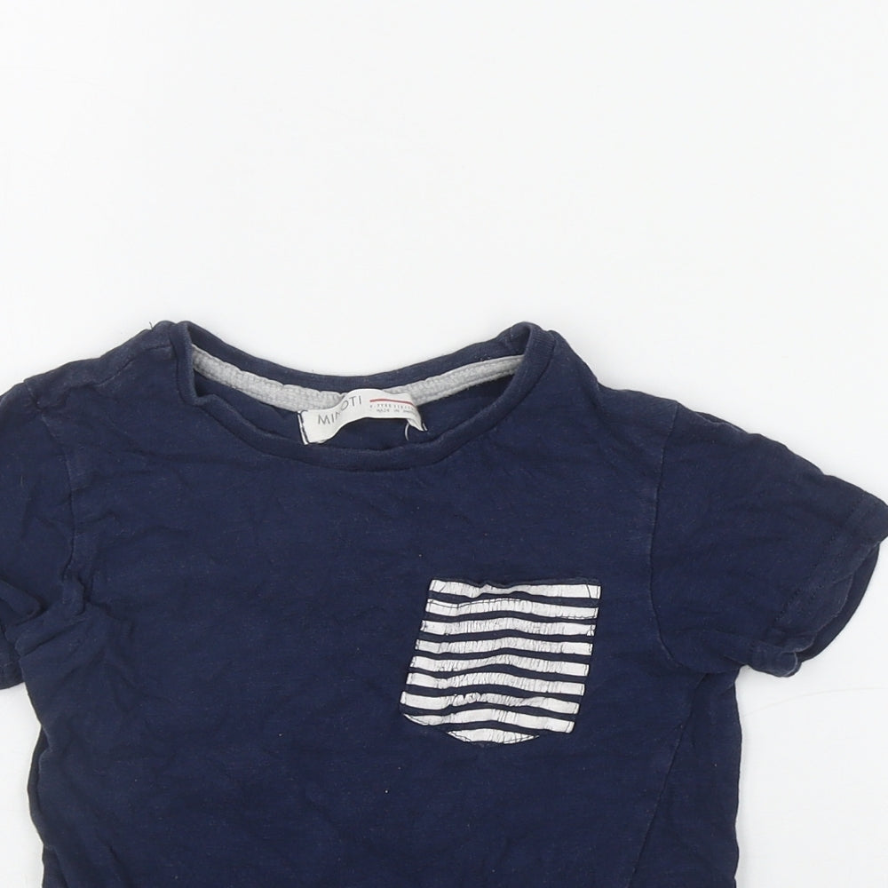 Minoti Boys Blue Striped Cotton Basic T-Shirt Size 6-7 Years Round Neck Pullover
