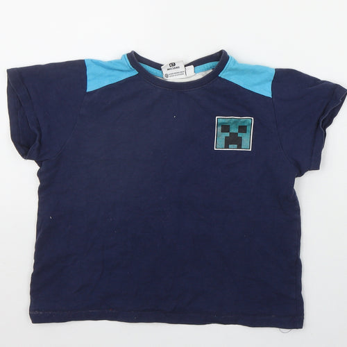 Primark Boys Blue  Cotton Basic T-Shirt Size 5-6 Years Round Neck Pullover - Minecraft