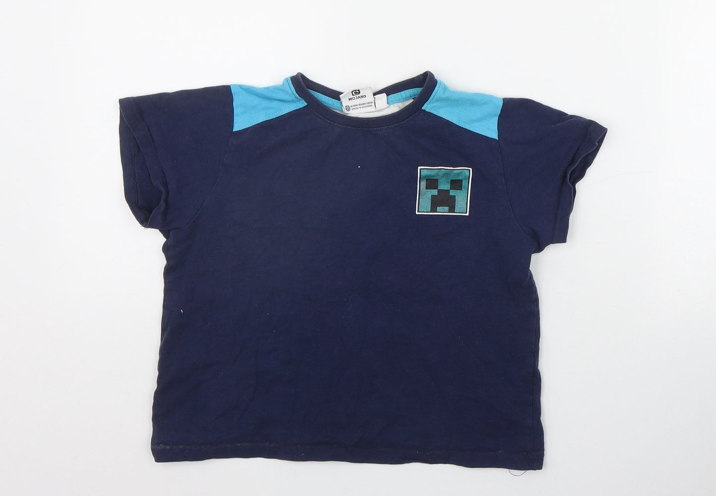 Primark Boys Blue  Cotton Basic T-Shirt Size 5-6 Years Round Neck Pullover - Minecraft