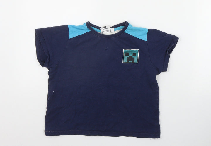 Primark Boys Blue  Cotton Basic T-Shirt Size 5-6 Years Round Neck Pullover - Minecraft