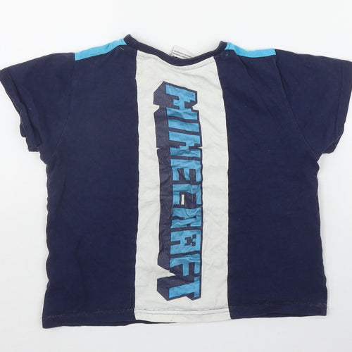 Primark Boys Blue  Cotton Basic T-Shirt Size 5-6 Years Round Neck Pullover - Minecraft