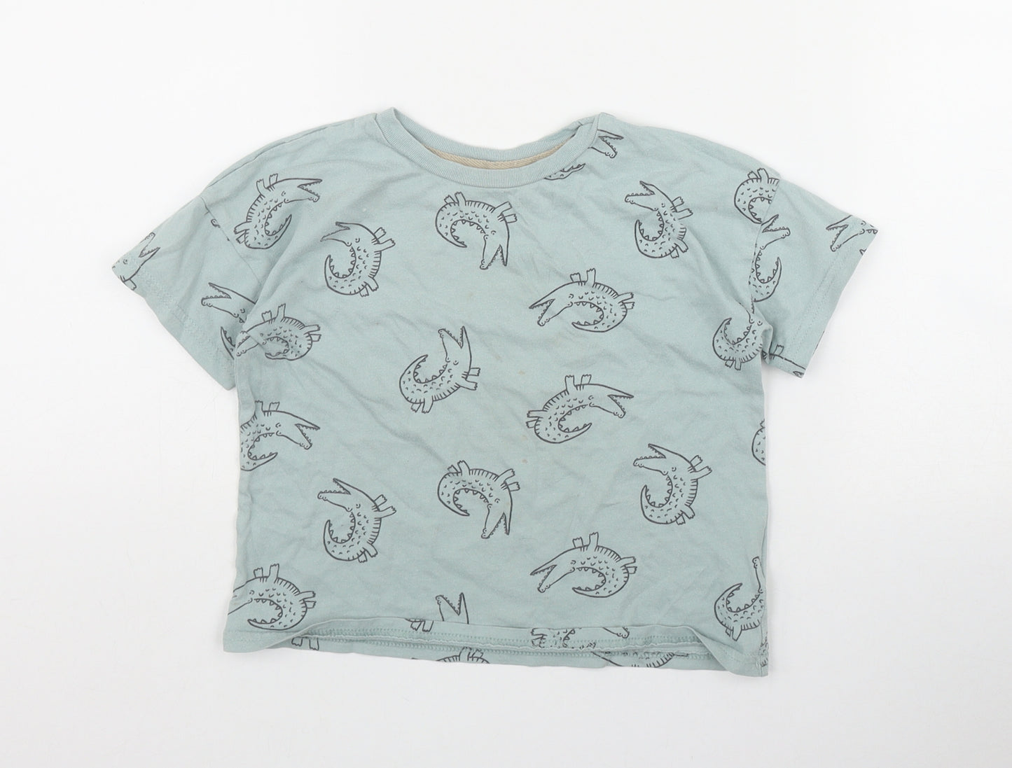George Boys Blue Geometric Cotton Basic T-Shirt Size 3-4 Years Round Neck Pullover - Crocodile Print