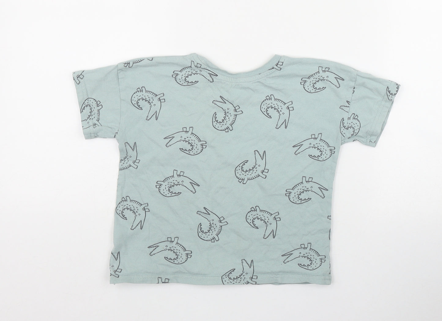 George Boys Blue Geometric Cotton Basic T-Shirt Size 3-4 Years Round Neck Pullover - Crocodile Print