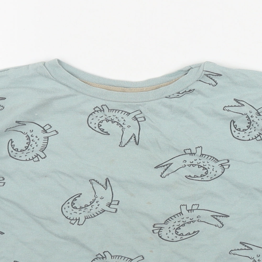 George Boys Blue Geometric Cotton Basic T-Shirt Size 3-4 Years Round Neck Pullover - Crocodile Print