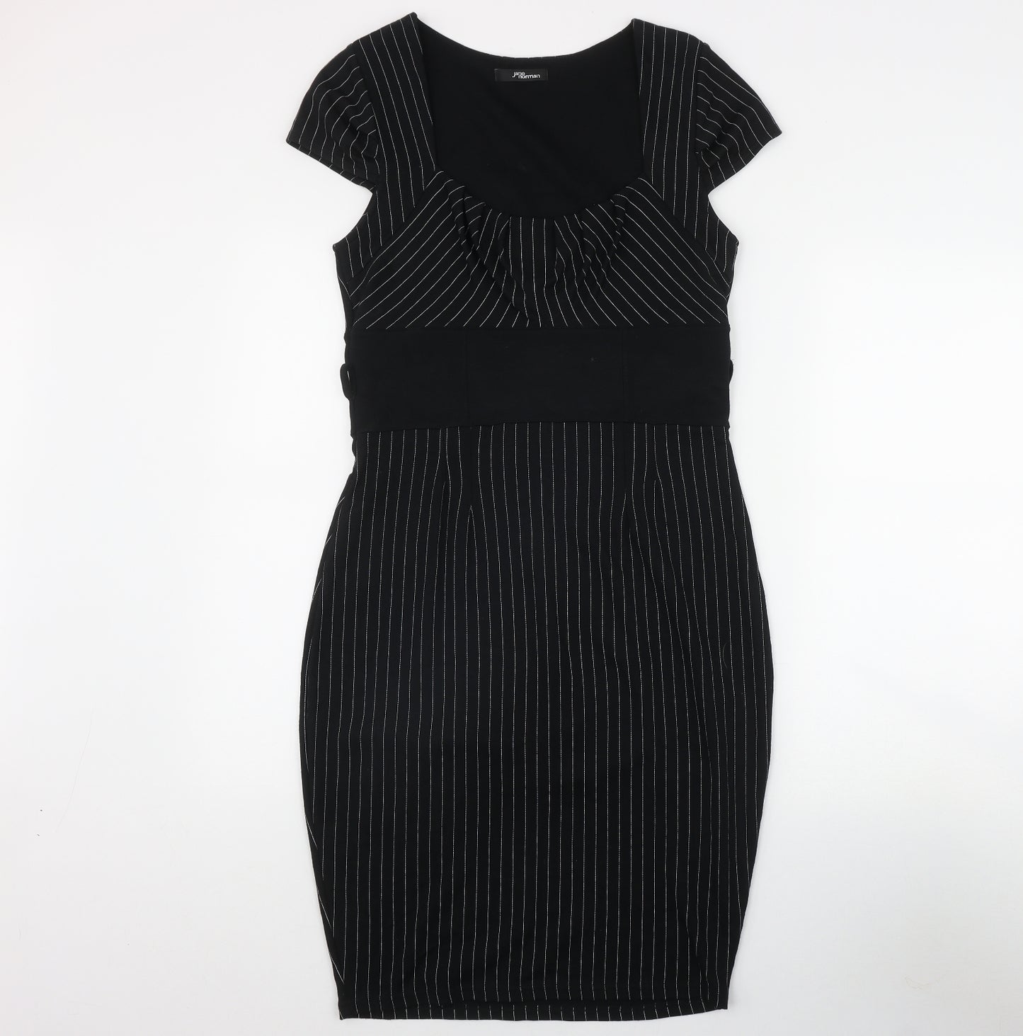 Jane Norman Womens Black Striped Viscose Bodycon  Size 14  Scoop Neck Pullover